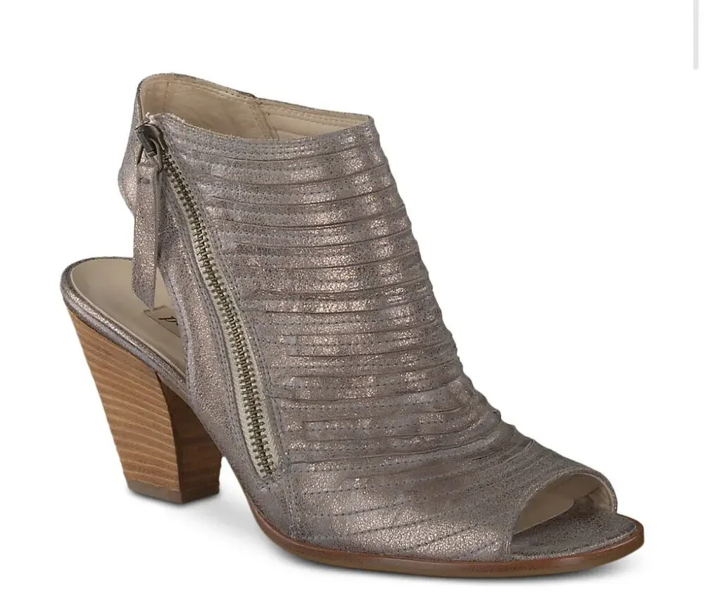 Paul Green Cayanne Metallic Gray Peep Toe High Heel Booties Size 10.5